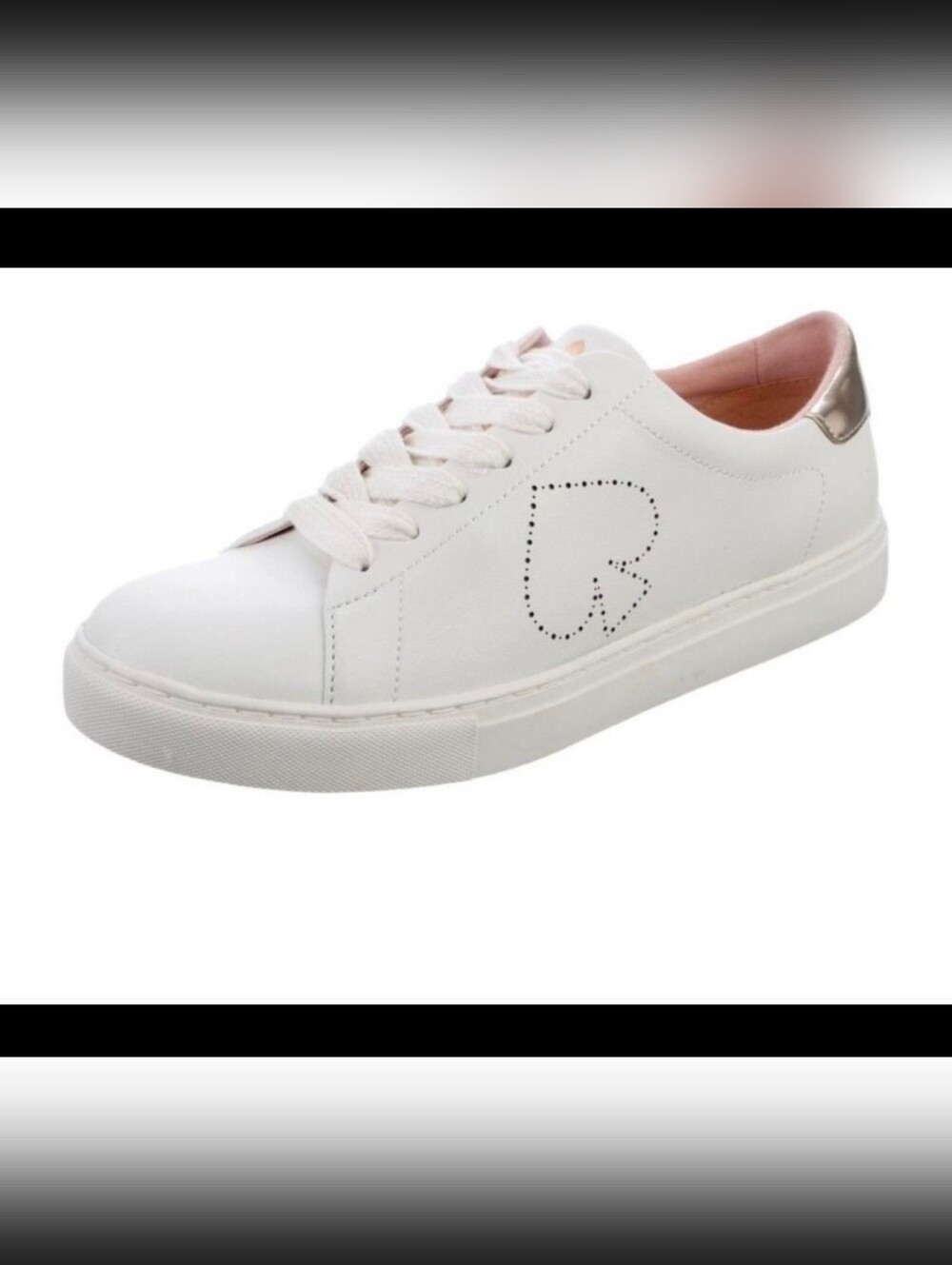 Kate Spade NY Angelise White Leather Tennis Shoes Gold Trim Women's Size 6